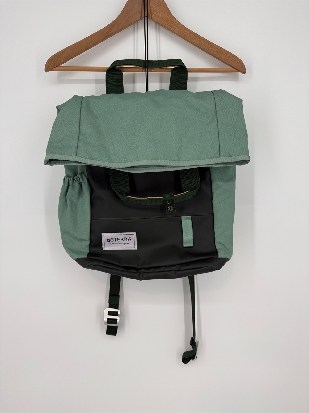 Doterra Mint Green and Black Roll-Top Backpack